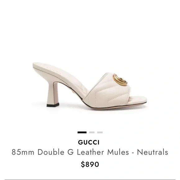 Gucci Cream Quilted GG Logo Heeled Slide Mules - Picture 7 of 7